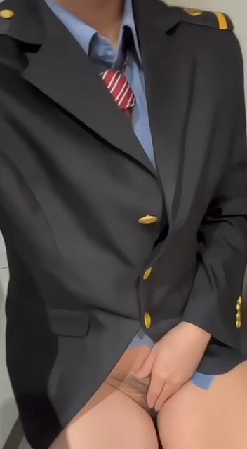 Military-Uniform Female Cop Masturbates, Spreads Her Pussy Wide