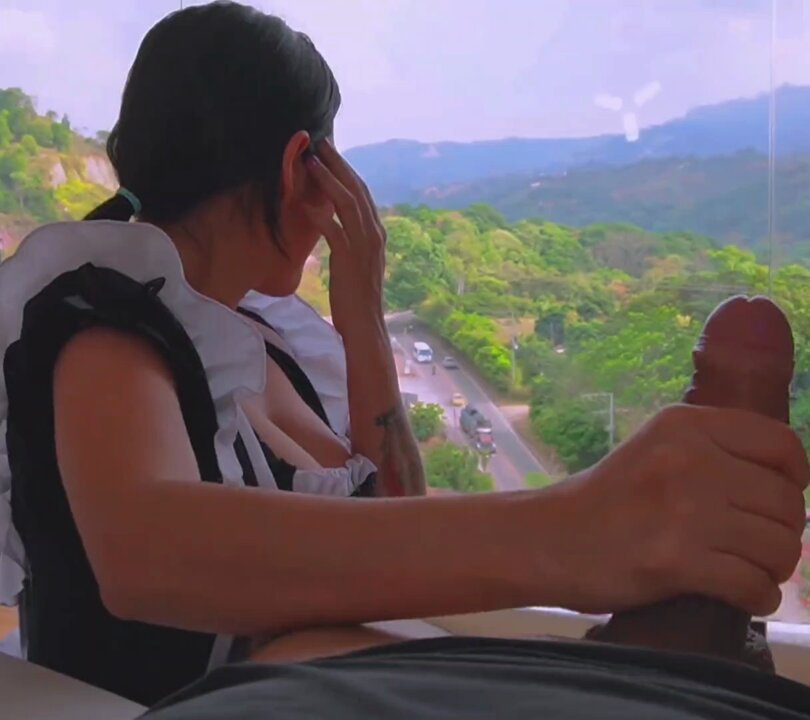 Mountain-View Outdoor Maid Fucked Hard by a Big Cock, Orgasmic Spray