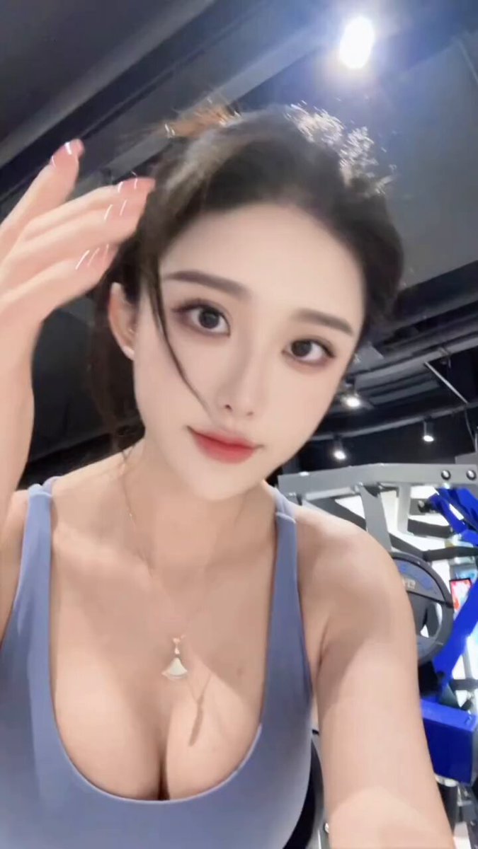 Busty Gym Beauty in a Deep-V Tank Top — Teasing, Boobs Jiggle Seductively