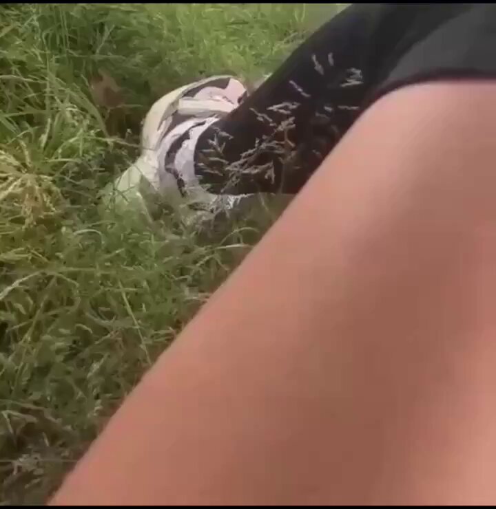 On the Grass She Takes Off Her Shoes to Reveal Beautiful Legs in White Socks — Outdoor Thigh Exposure Tease!