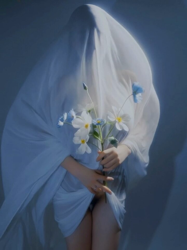 薄纱神秘美女持花裸露下体诱惑
