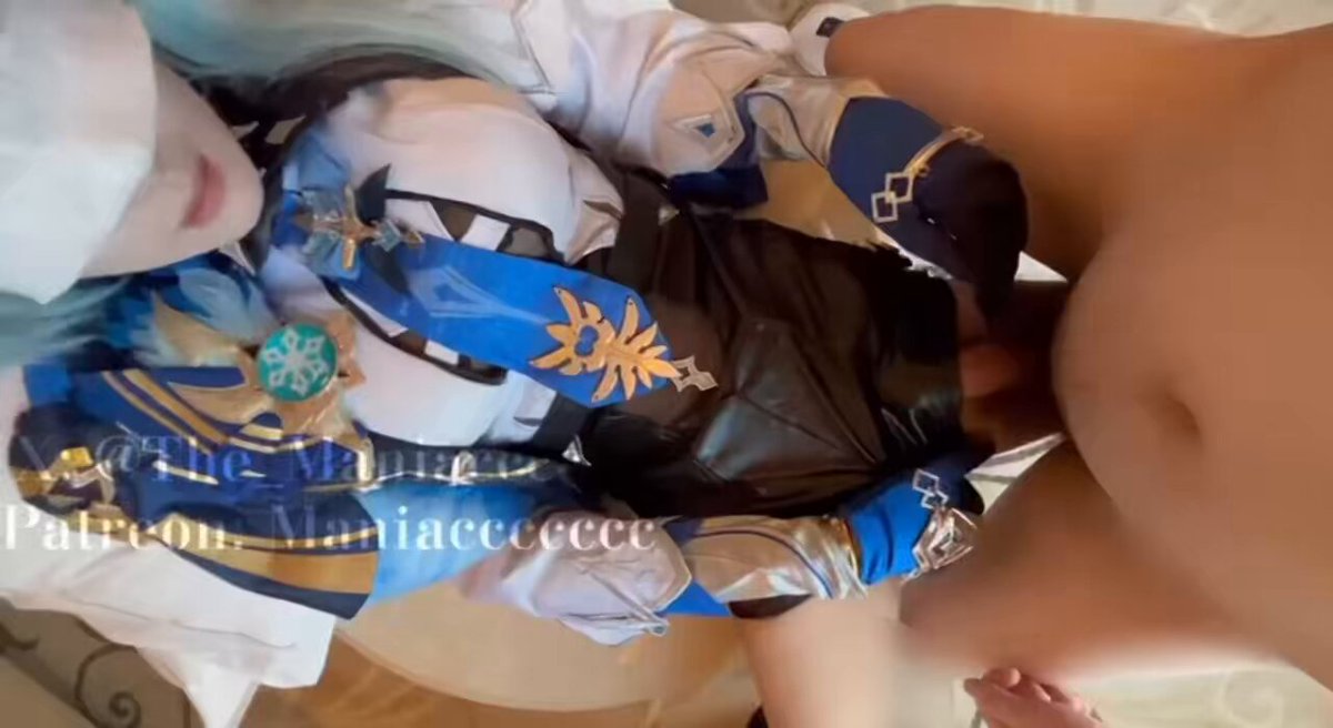 Ganyu Cosplay slut with big breasts rides a cock, wildly pounding her pink pussy