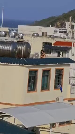 Rooftop Hottie Sea-View Masturbation Party! Busty Beauty Squirting During Outdoor Orgasm