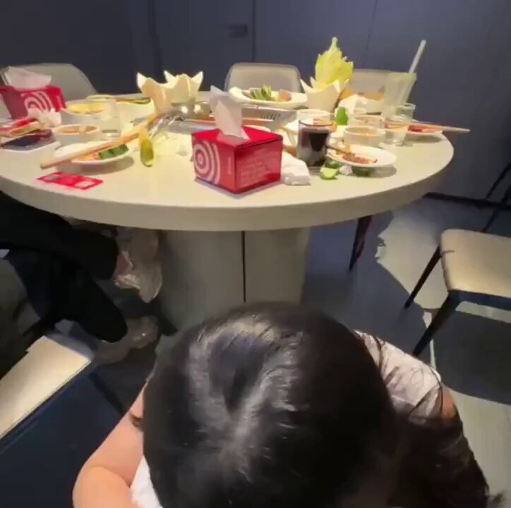 Mysterious Black-Stockings Beauty Kneels Under the Restaurant Table and Licks a Huge Cock! Dinner Party Turns into an Intense Fuckfest