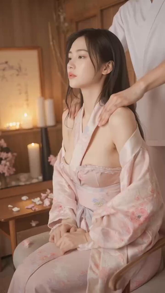 和服美女のマッサージで絶頂！肩・首を揉まれ、美乳が揺れて喘ぎが止まらない