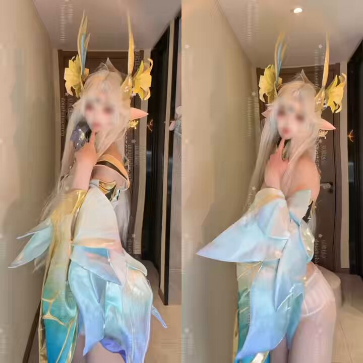 Genshin Impact Fairy Cosplay Girl Half‑Naked Sways Her Hips — Huge Breasts and Perky Butt, Super Seductive!