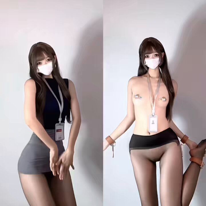 口罩OL美女脱衣秀！乳夹名牌黑丝翘臀高叉诱惑