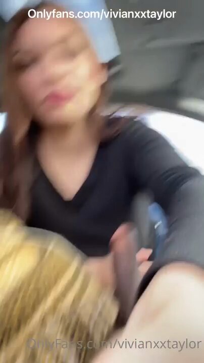 Car Blowjob! Vivian X Taylor Frenziedly Licks a Big Black Cock, Deep-Throats and Swallows Cum