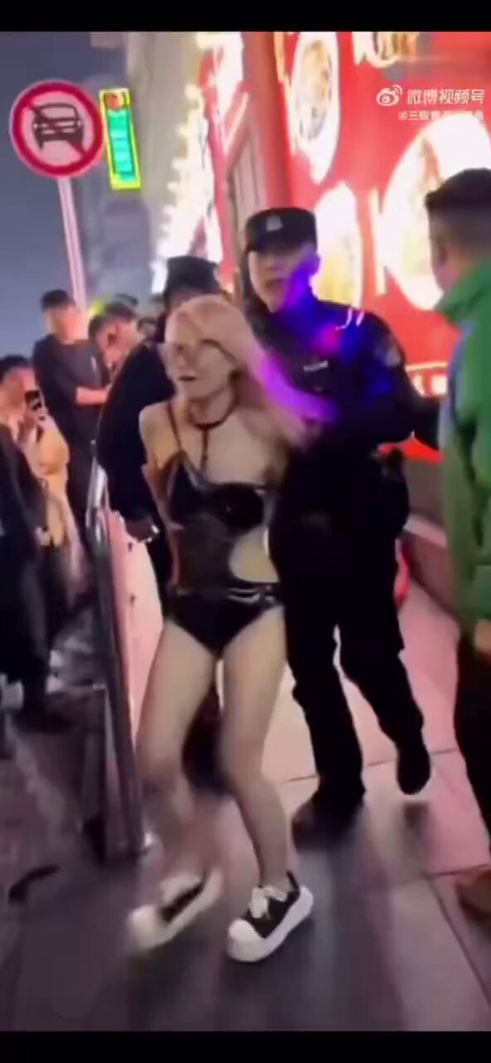 Street babe in sexy lingerie arrested by police! Crowds frantically film her exposed large breasts