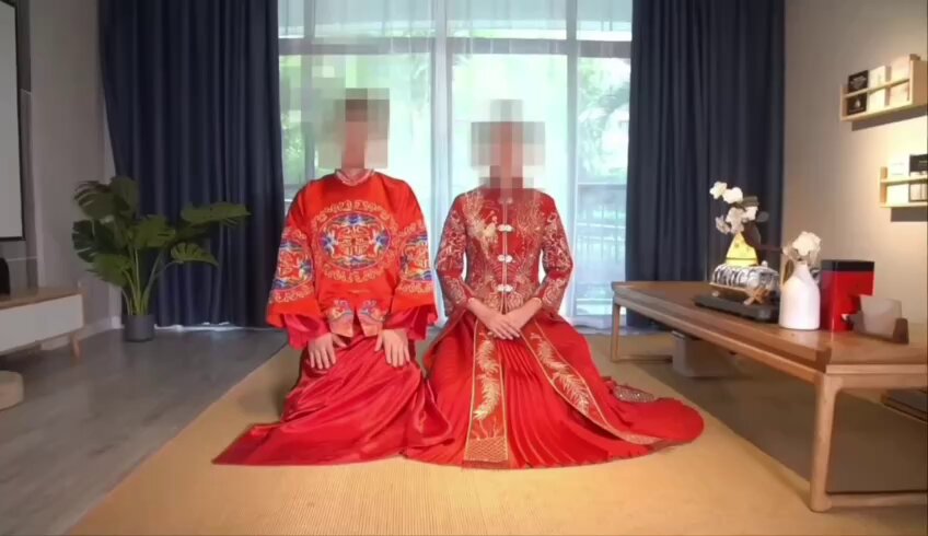 花嫁が婚礼衣装の下で処女を開かれる！巨乳と豊満ヒップ、指でほじくり潮吹きさせられ激しく挿入される