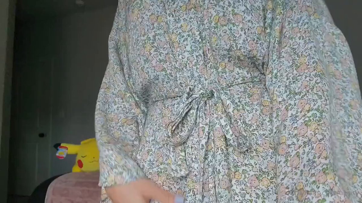 Sexy Woman Next to Pikachu in Bathrobe Strips Naked — Perky Butt & Big Breasts Tease