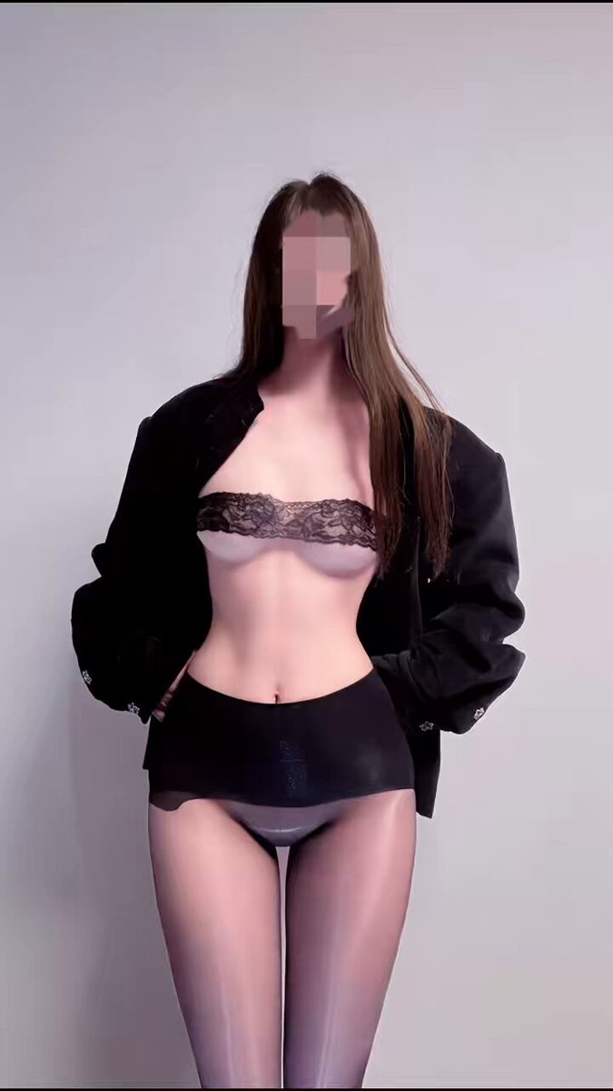 Long-Legged Beauty in Open-Crotch Black Stockings Seduces! Coat Open to Reveal Black Lace Bra and Wet Intimate Area