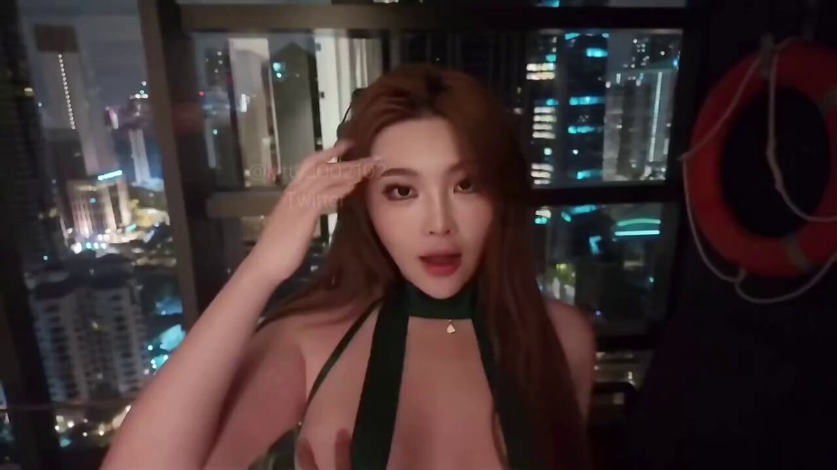 High-Rise Night View Sexy Vixen in Green Ribbon Lingerie Seduces a Man — Bathroom Groping of Perky Butt and Big Breasts