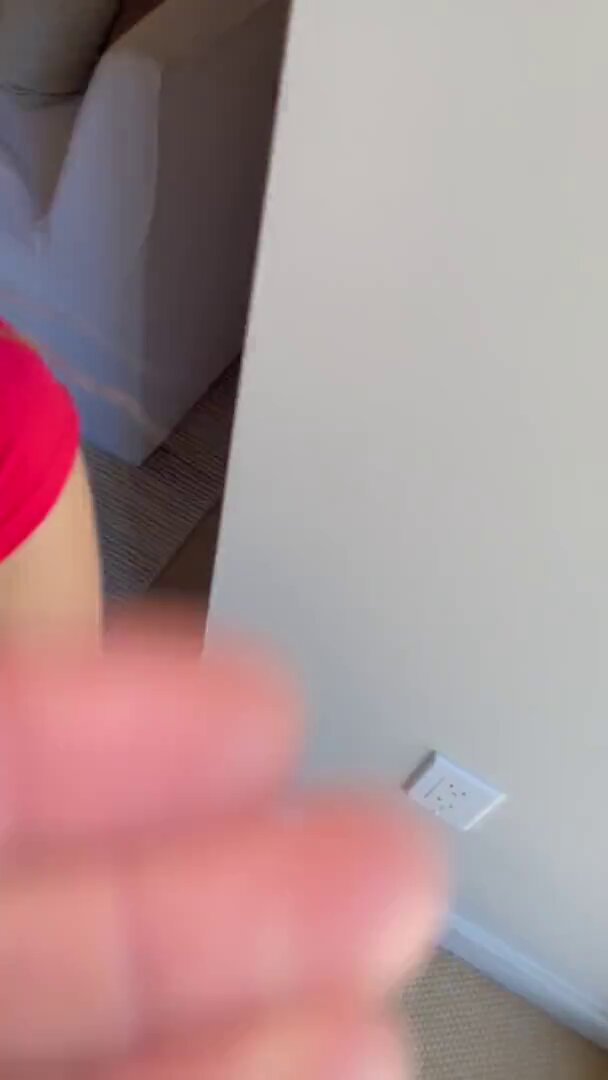 Sexy babe kneels, pulls down her pants, exposes breasts and fondles a big cock — wild stroking!