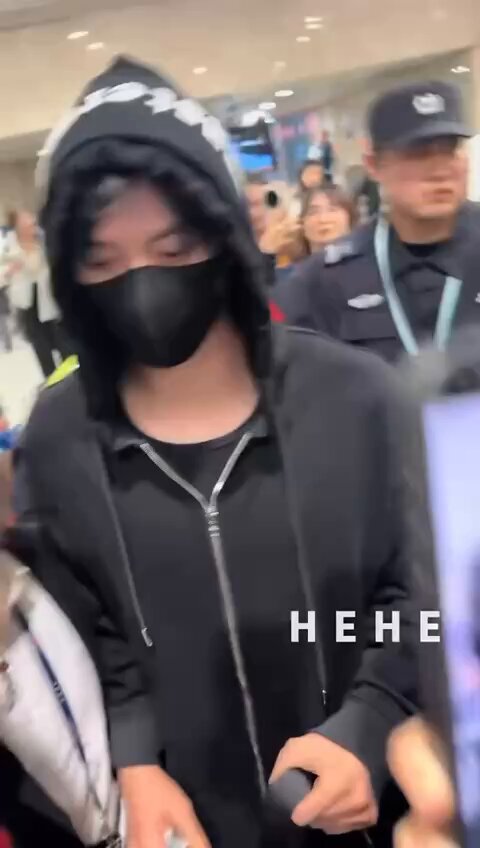 Handsome Black-Hat Guy Mobbed and Groped by Fans at the Airport! Mask Hides Secret Huge Cock