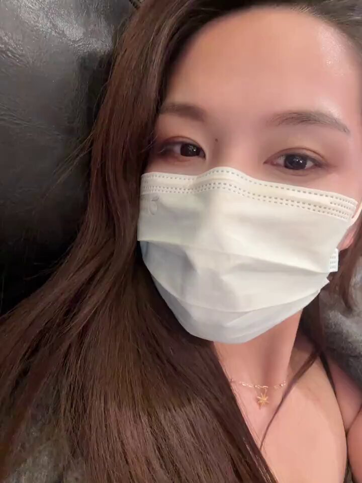 Masked Beauty Sofa Temptation — Navel-Baring Selfie, Sexy and Seductive