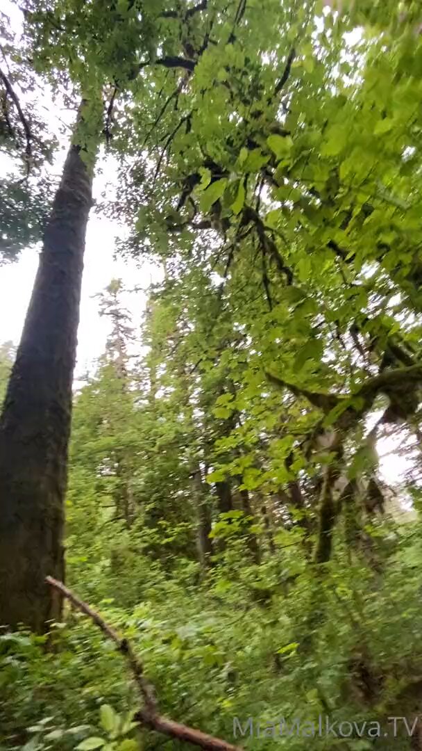 Busty Blonde Mia Malkova in the Forest Pulls Bikini Aside to Expose Nipples and Tease