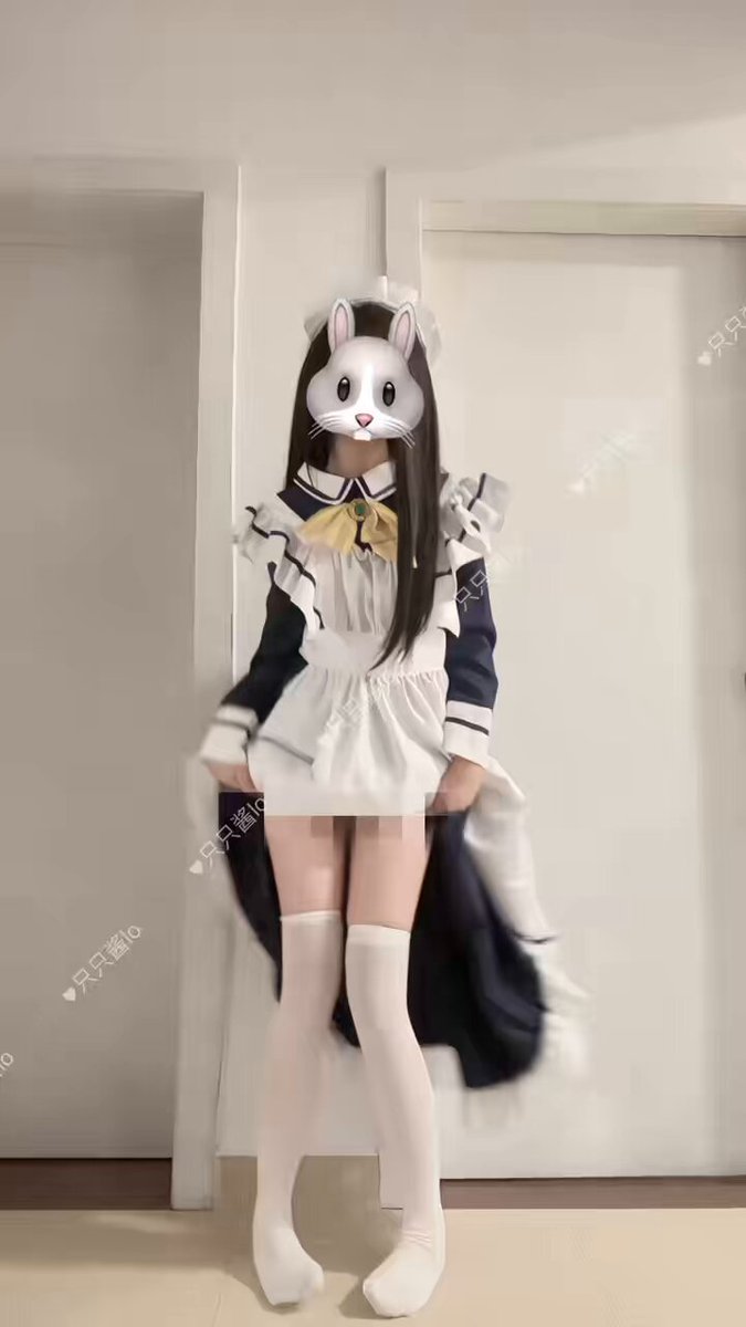 Bunny-Eared Maid Lifts Her Skirt to Reveal Thighs — Ultra-Short White Stockings and Beautiful Legs Await Training