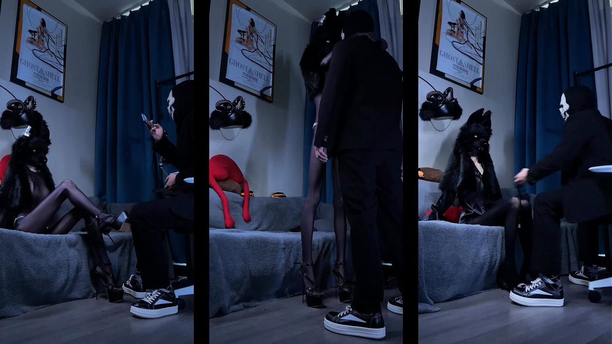 Masked Men Group Orgy! Sexy Woman in Black Stockings Trained to Squirt