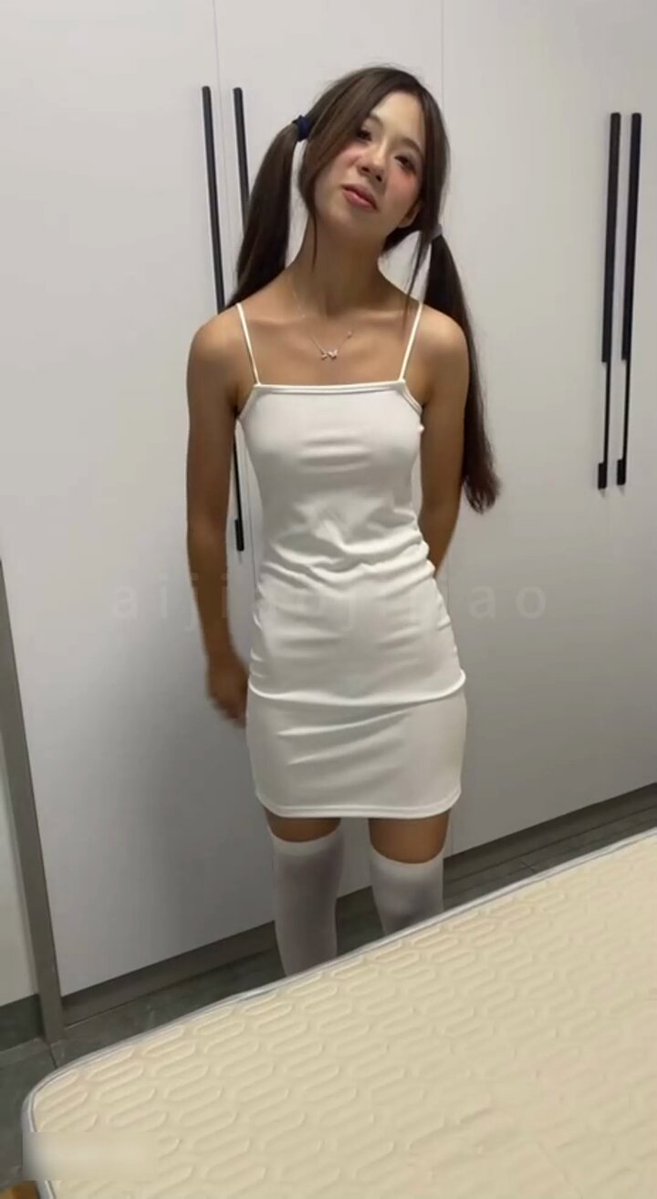 Twin-Tailed Beauty in White Stockings and Short Skirt Teasing on Bed — Perky Butt Seduction