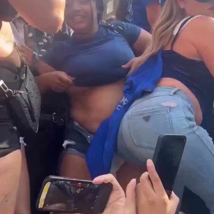 Busty Street Hotties Exposed and Surrounded for Photos! Blue-Clad Black Girl’s Areolas Go Wild