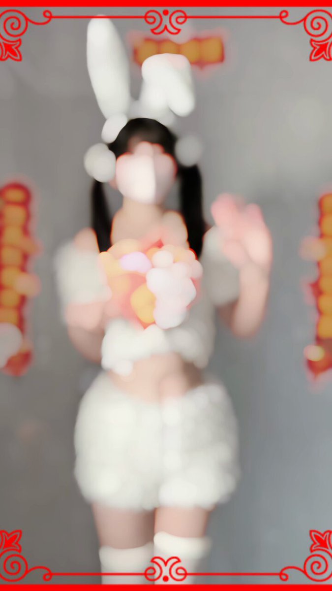 Bunny Girl Black-Haired Cutie — Chinese New Year Treat! White Furry Sexy Outfit Shows Midriff, Swaying Hips