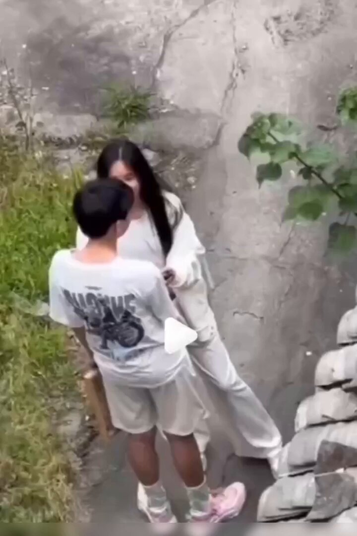 Intense Outdoor Staircase Kiss with a Long-Legged Beauty! Boyfriend Gropes Her Breasts and Kisses Wildly