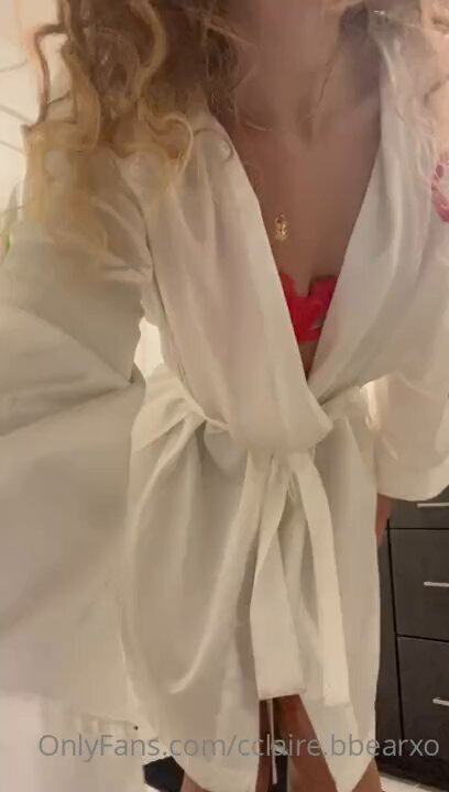 Bathroom Bombshell Claire Removes Sheer Robe to Reveal Red Thong — Deep-Cleft Tease & Full-Nude Self-Pleasure