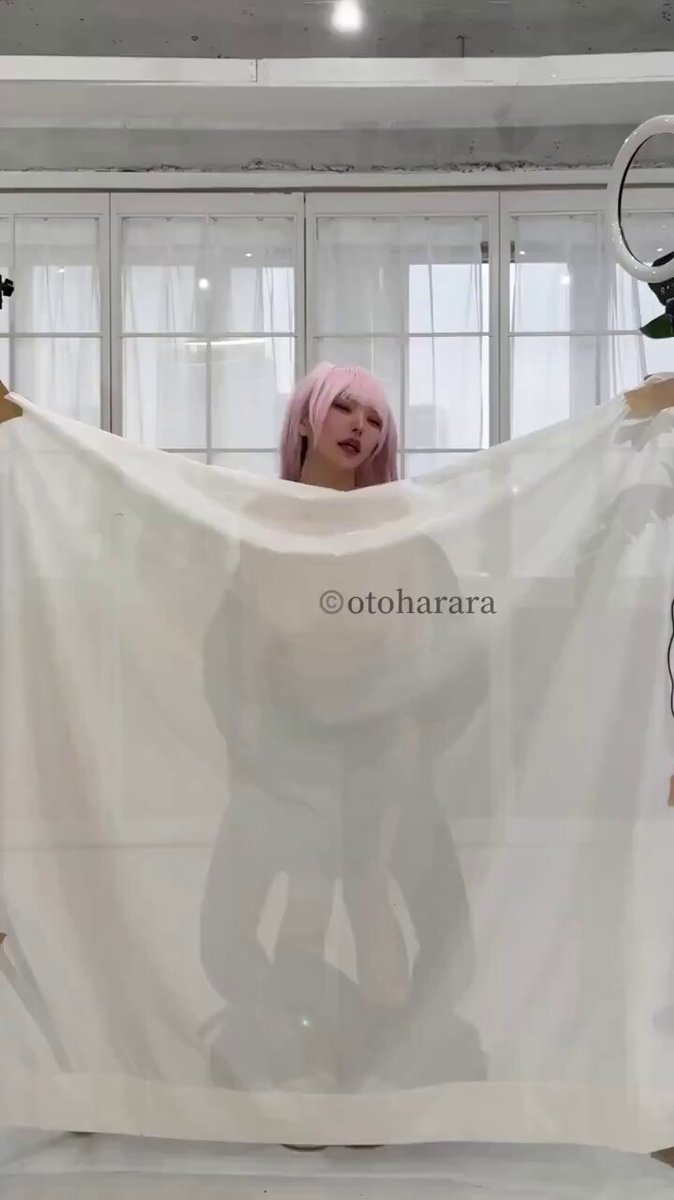 Pink-Haired Sexy Girl in Sheer See-Through Temptation! Squatting Pose Reveals Her Perky Butt