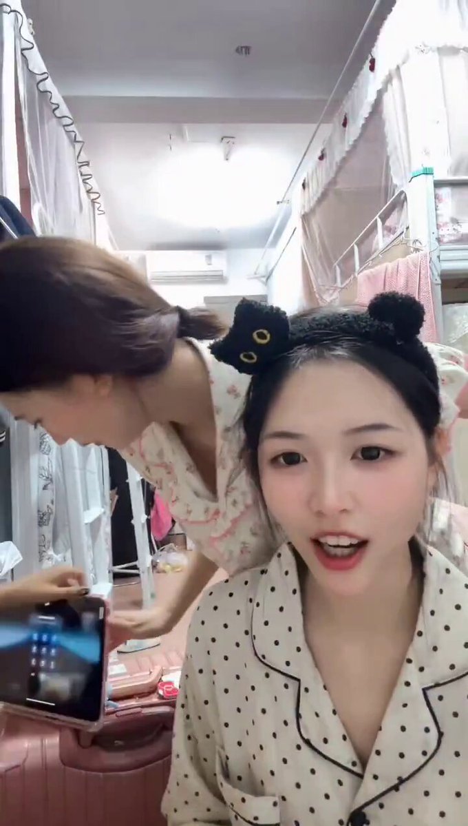 Dormitory Twin Catgirls in Sleepwear Temptation! Black-Stocking Cat-Eared Sisters Fondling Each Other, Showing Off Their Soft Pink Bodies