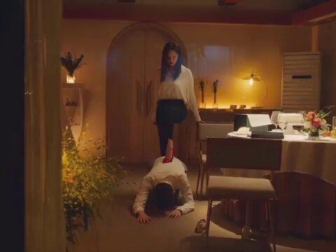 Sexy Female Boss Trains with High-Heel Face Stomping! Male Slave Kneels, Licks Soles and Climaxes Wildly