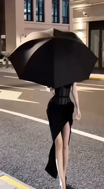 雨夜黑丝美艳女神撑伞街头诱惑 巨乳翘臀若隐若现