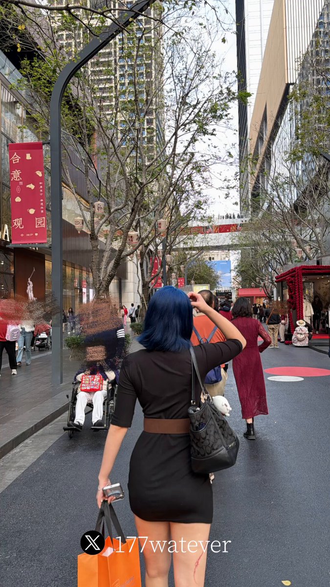 Blue-haired hottie flashes a no-underwear mini on the street, showing off her perky ass! Kneels to lick indoors, scratch marks and rough rear-entry to orgasm