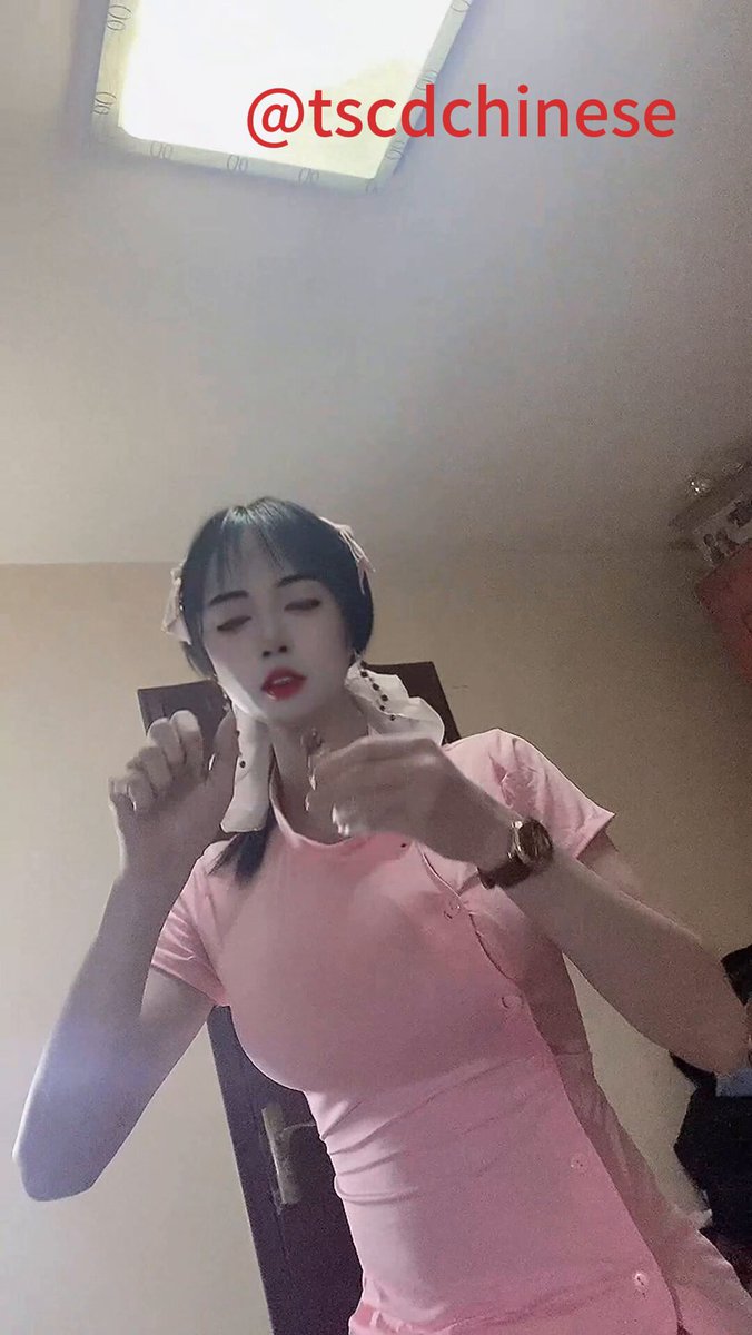 Sexy Nurse Girl in Pink Nurse Outfit Tempts, Self-Stroking Big Breasts and Licking Fingers — Super Seductive!