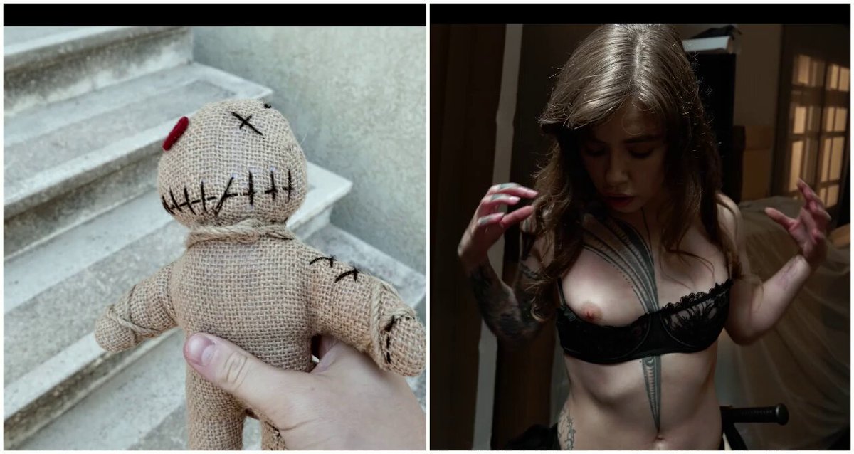 人形の呪い！タトゥー美女が裸で巨乳とプリッとしたヒップを露出しオナニーで絶頂