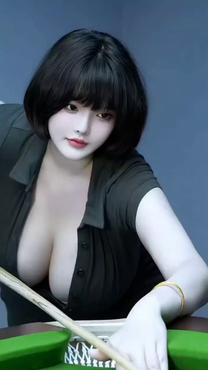 Short-haired busty beauty teasing at the pool table — tits bouncing and butt shaking non-stop!