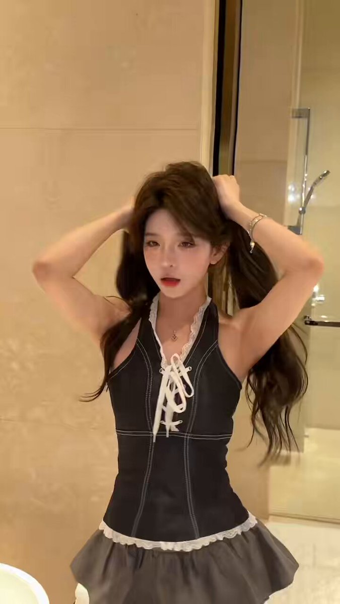 Bathroom Temptation! Long-Haired Beauty in Black Stockings and a Mini Skirt, M-Leg Spread Revealing Her Tender Pussy