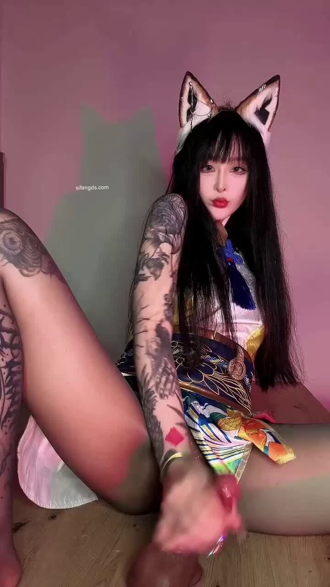 Tattooed Catgirl in Qipao Masturbates Her Slutty Pussy! Huge Dildo Thrusts into Wet Hole, Squirt Orgasm