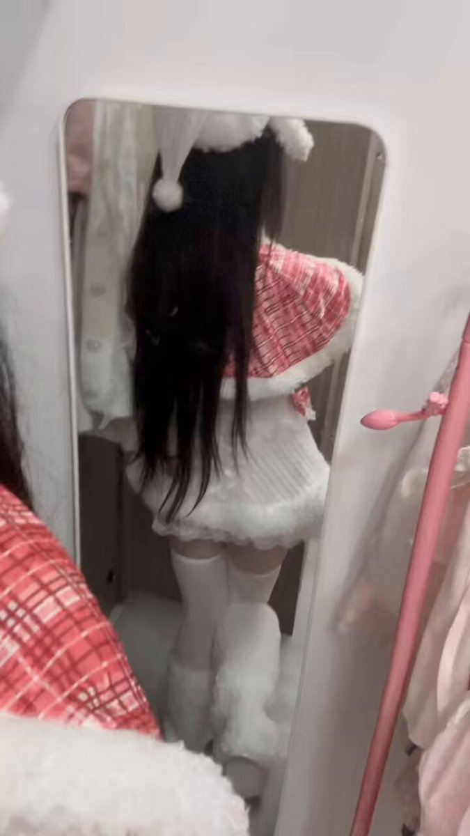 Christmas Bunny Girl Teasing with a Perky Butt in Front of the Mirror! Micro Skirt Shows Butt-Cleavage, Wet Play