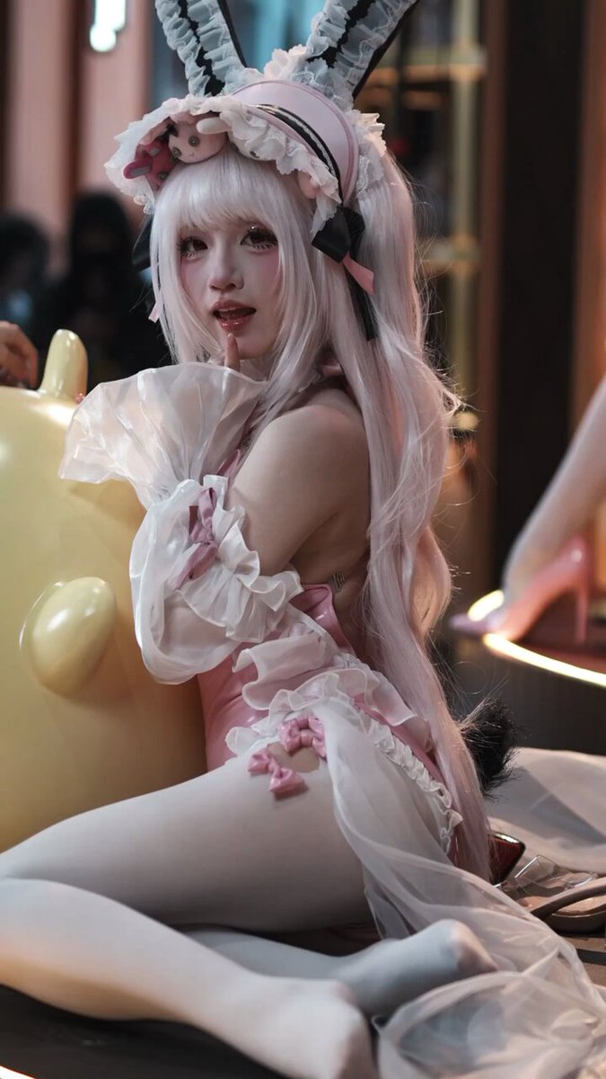 Pink‑Haired Bunny Girl Cosplay Slut! Huge Breasts, White Stockings, Perky Butt Tease Riding a Giant Yellow Ball