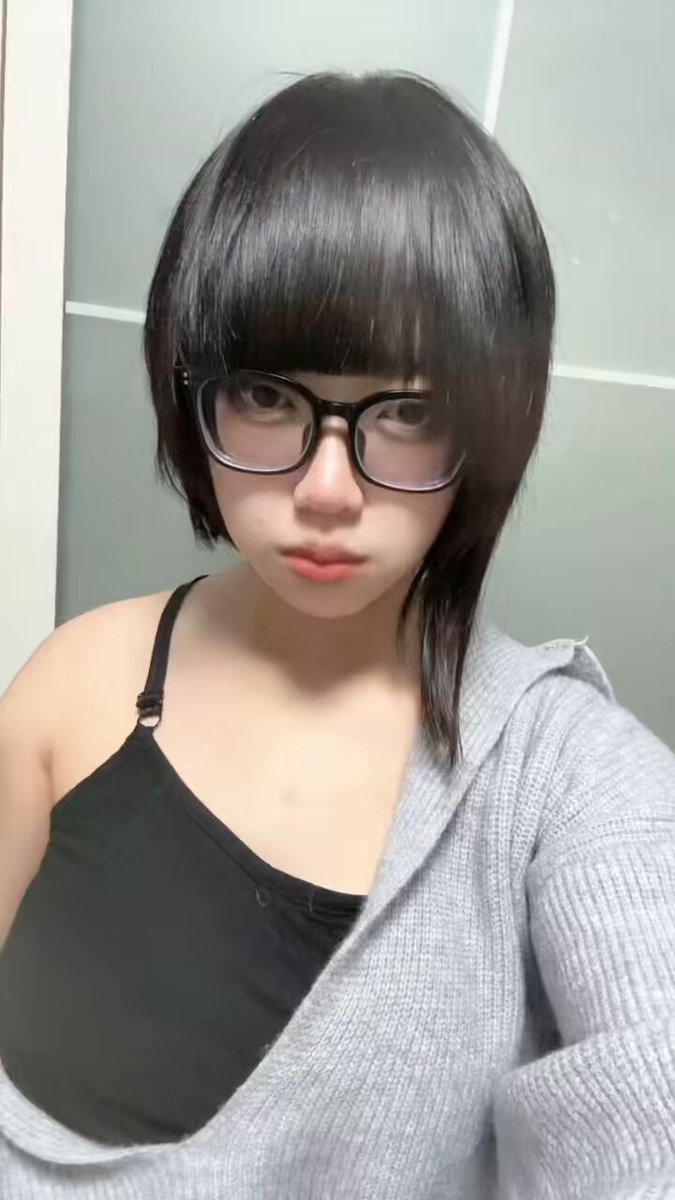 Glasses Girl Bathroom Strip Show! Black Stocking Strap Slips, Huge Breasts Exposed