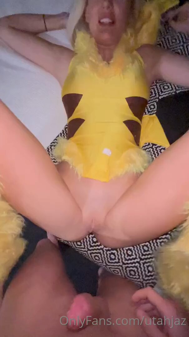 Pikachu Blonde Slut Spreads Her Legs to Play with a Cock, Orgasms and Squirts