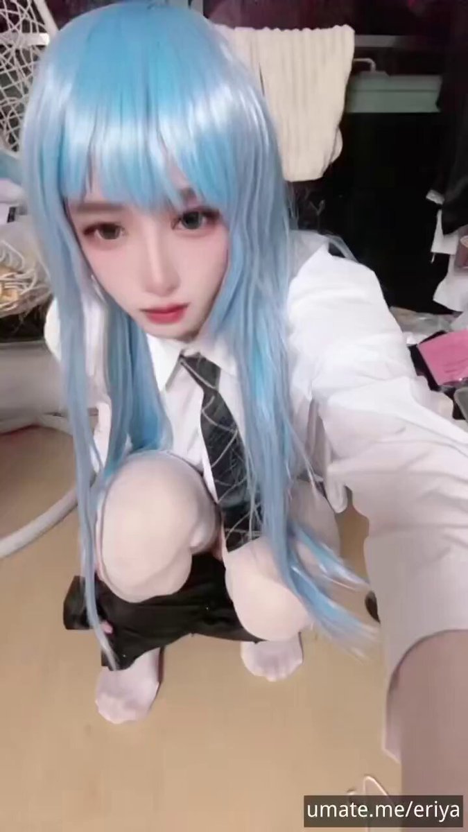 Blue-Haired Cosplay Schoolgirl in White Stockings Spreads Legs and Masturbates to Orgasm! 123av.fun Exclusive