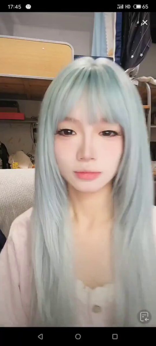 Blue-Haired Cosplay Young Woman Dorm Selfie Tease — Fingers Playing Her Pink Pussy