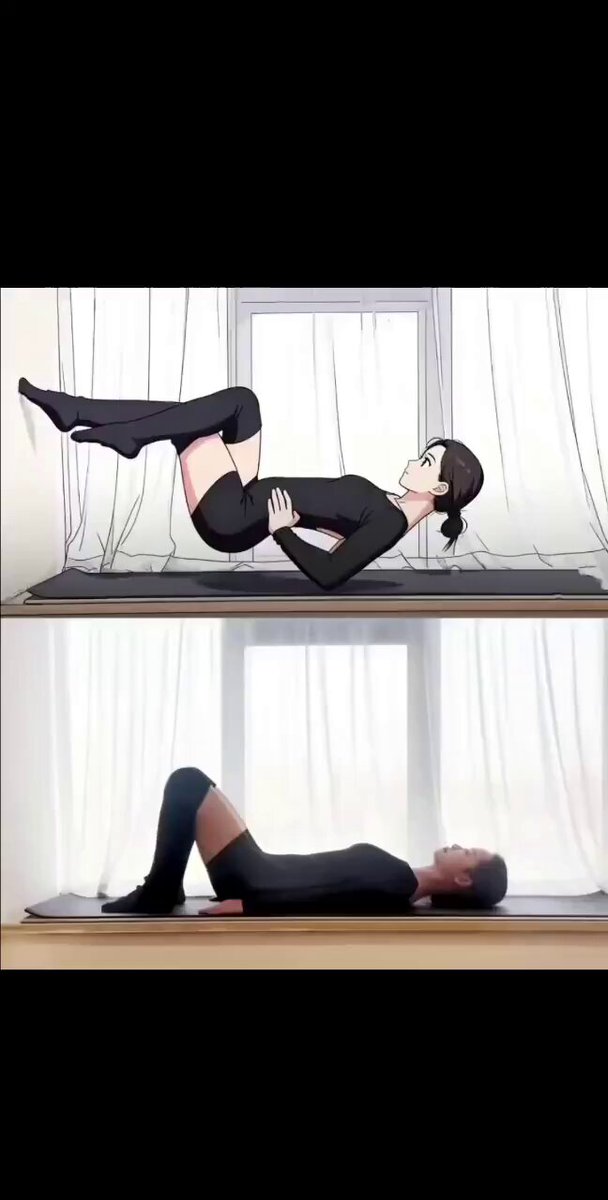 Anime-style beauty in black stockings performs seductive, advanced yoga poses — perky butt and long legs radiate pure sexiness!